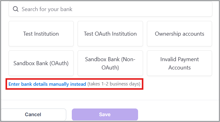 Enter Bank details manually pic