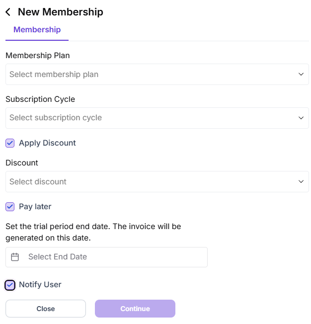 Add New Membership